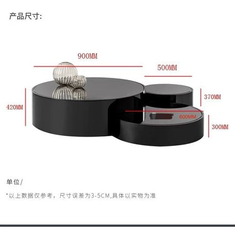 Black, Gold Glass Round X 3 Coffee Table Set