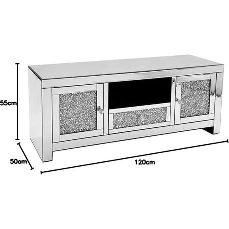 TV Stand Diamond Crushed TV Stand Soft Close Doors Crystal Mirror