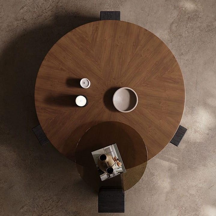 Coffee Table 2-Piece Round Farmhouse, Double Nesting Circular Lumber Side Table