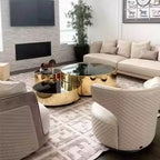Black, Gold Glass Round X 3 Coffee Table Set