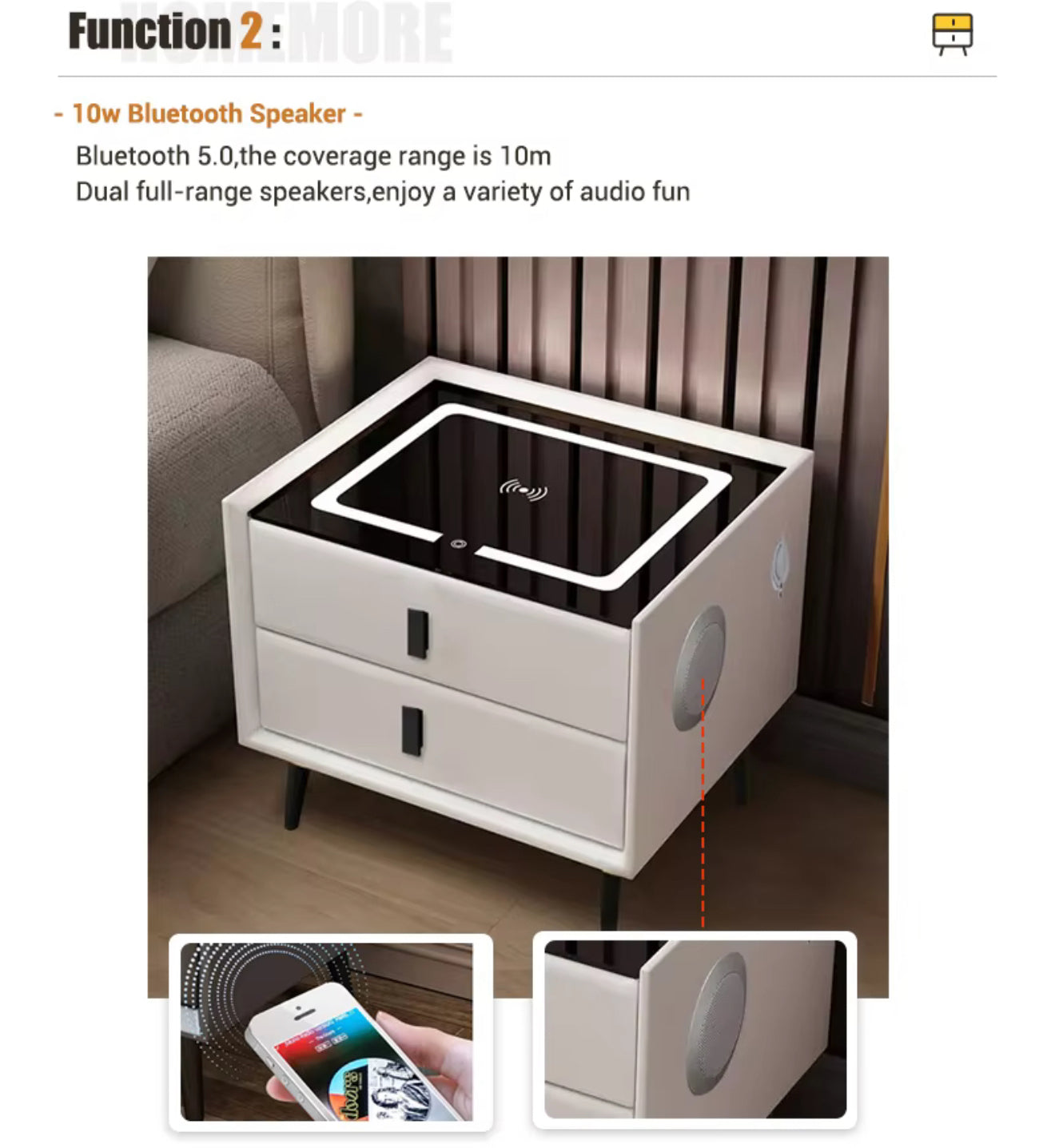 Black - Smart Bedroom Sidetable