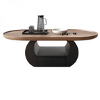 Oval Brown Coffee Table with Drawer
