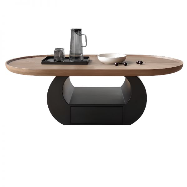 Oval Brown Coffee Table with Drawer