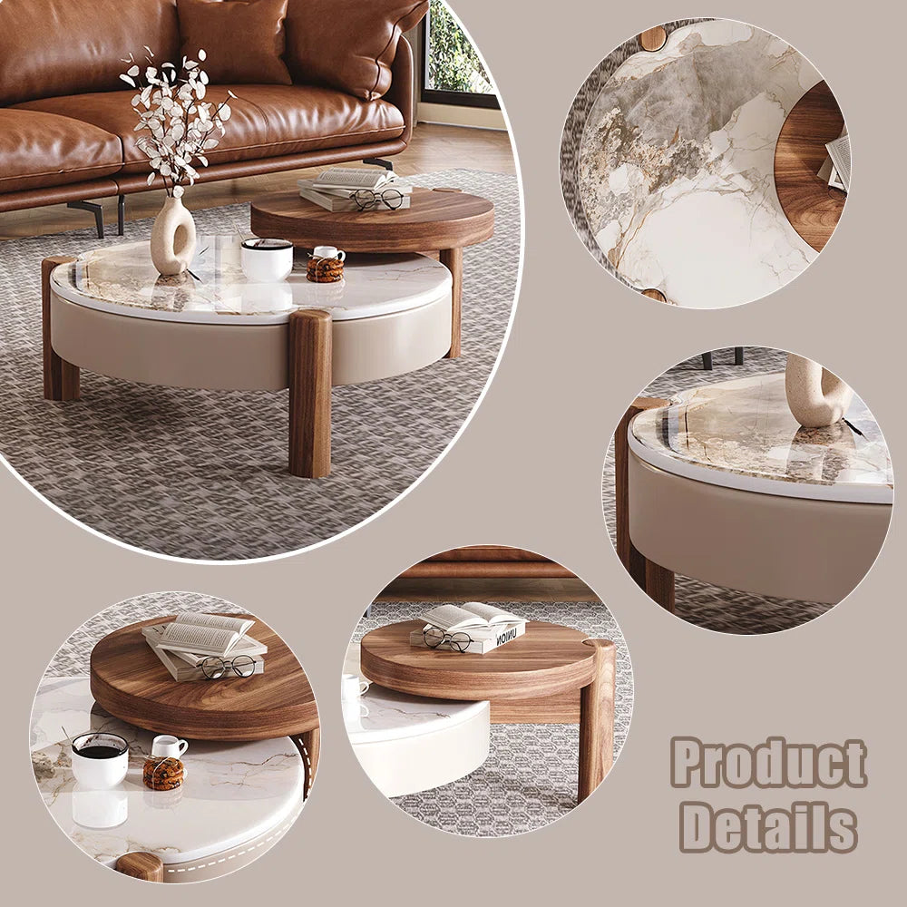 Wood + Faux Marble Round Coffee Table Sets
