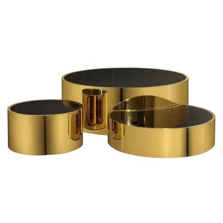 Black, Gold Glass Round X 3 Coffee Table Set