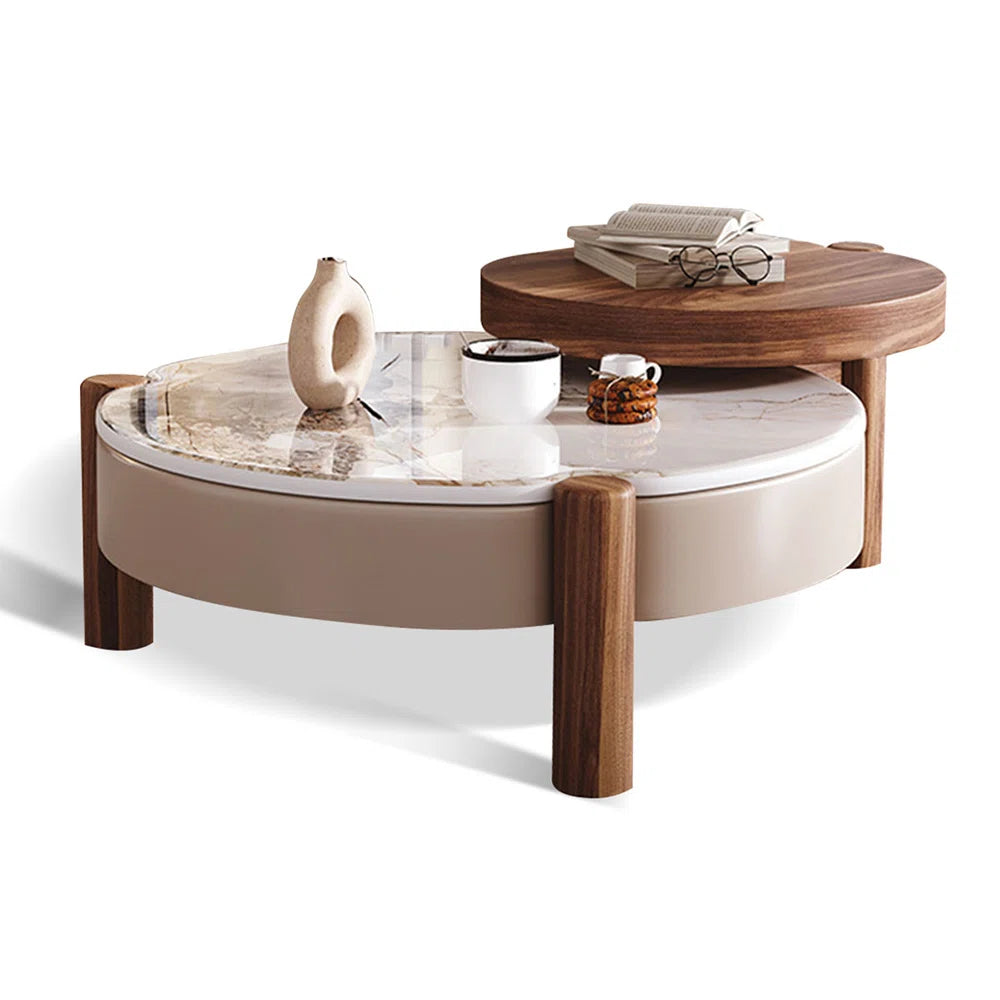 Wood + Faux Marble Round Coffee Table Sets