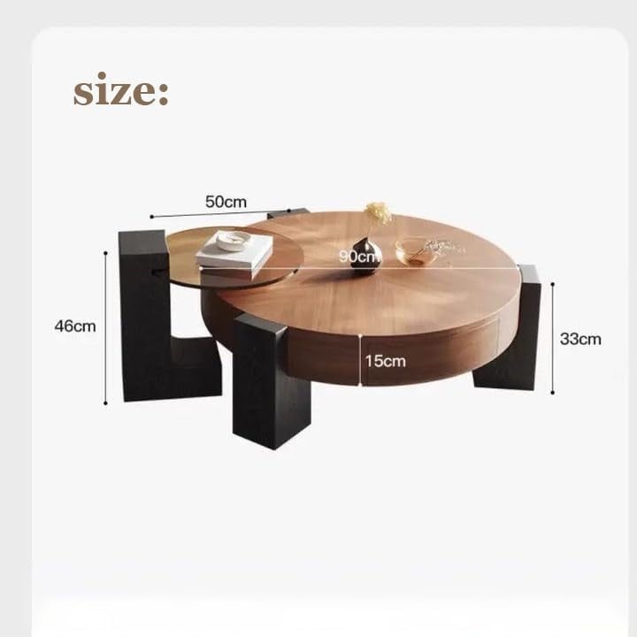 Coffee Table 2-Piece Round Farmhouse, Double Nesting Circular Lumber Side Table