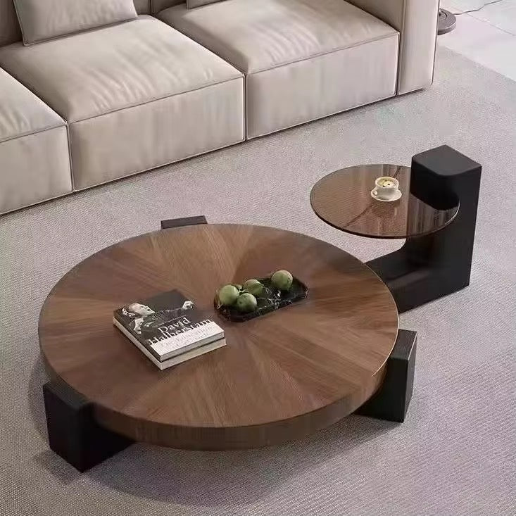 Coffee Table 2-Piece Round Farmhouse, Double Nesting Circular Lumber Side Table