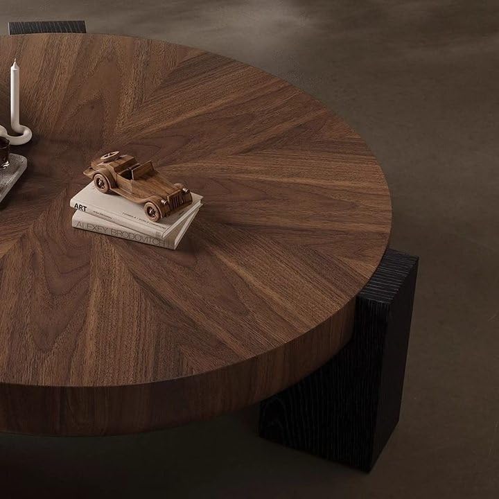 Coffee Table 2-Piece Round Farmhouse, Double Nesting Circular Lumber Side Table