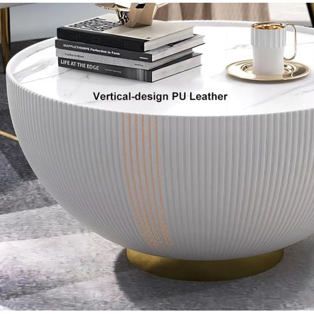 Round Sintered Stone Leather Drum Coffee Table Set