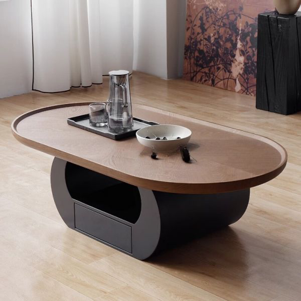 Oval Brown Coffee Table with Drawer