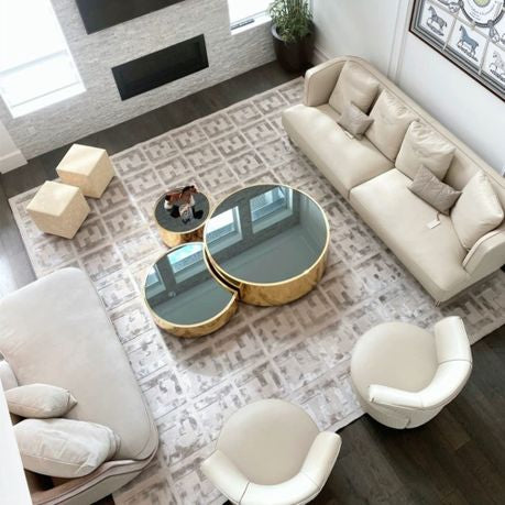 Black, Gold Glass Round X 3 Coffee Table Set