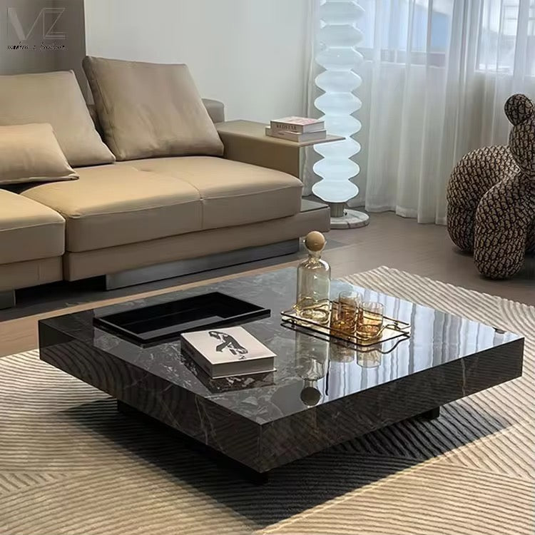 Faux Marble Square Black Coffee Table