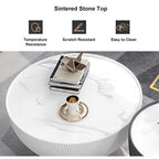 Round Sintered Stone Leather Drum Coffee Table Set