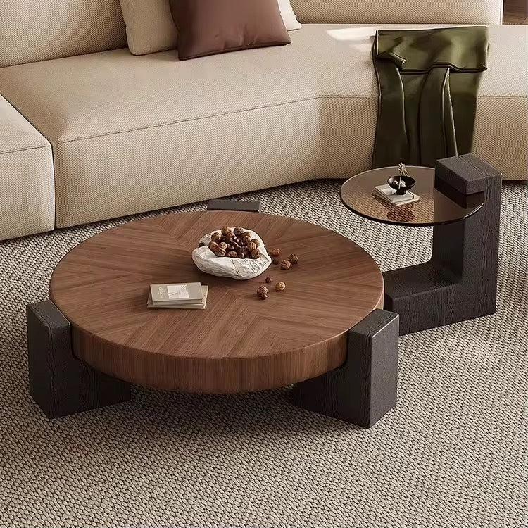 Coffee Table 2-Piece Round Farmhouse, Double Nesting Circular Lumber Side Table