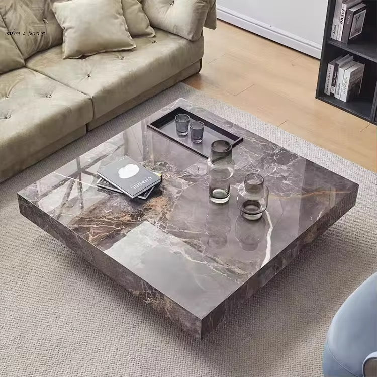 Faux Marble Square Black Coffee Table