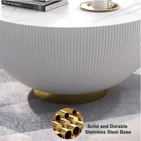 Round Sintered Stone Leather Drum Coffee Table Set