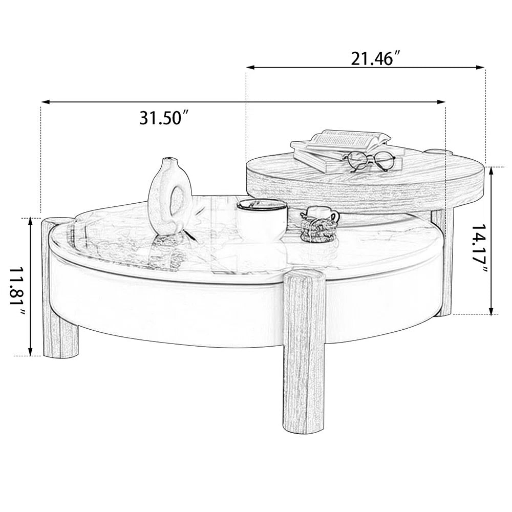 Wood + Faux Marble Round Coffee Table Sets