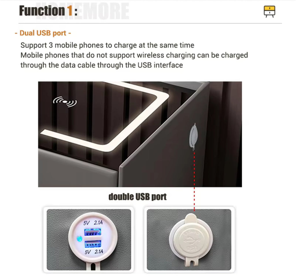 Black - Smart Bedroom Sidetable