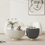 Round Sintered Stone Leather Drum Coffee Table Set