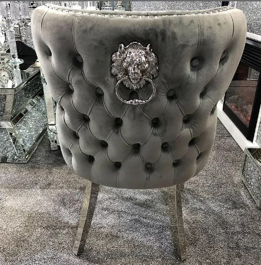 Quilted Velvet Dining Chair With Lion Knocker