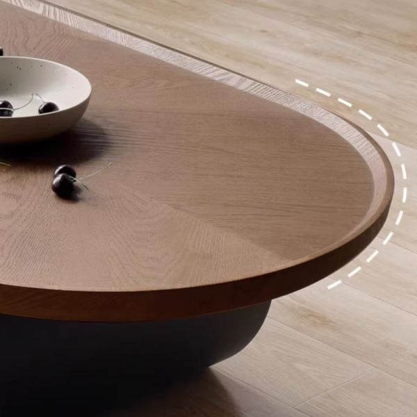 Oval Brown Coffee Table with Drawer