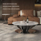 White, Silver Ceramic Round Coffee Table