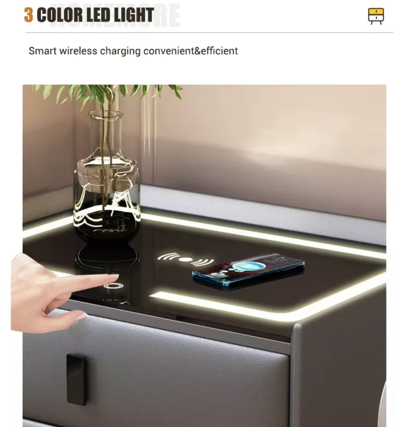 Black - Smart Bedroom Sidetable