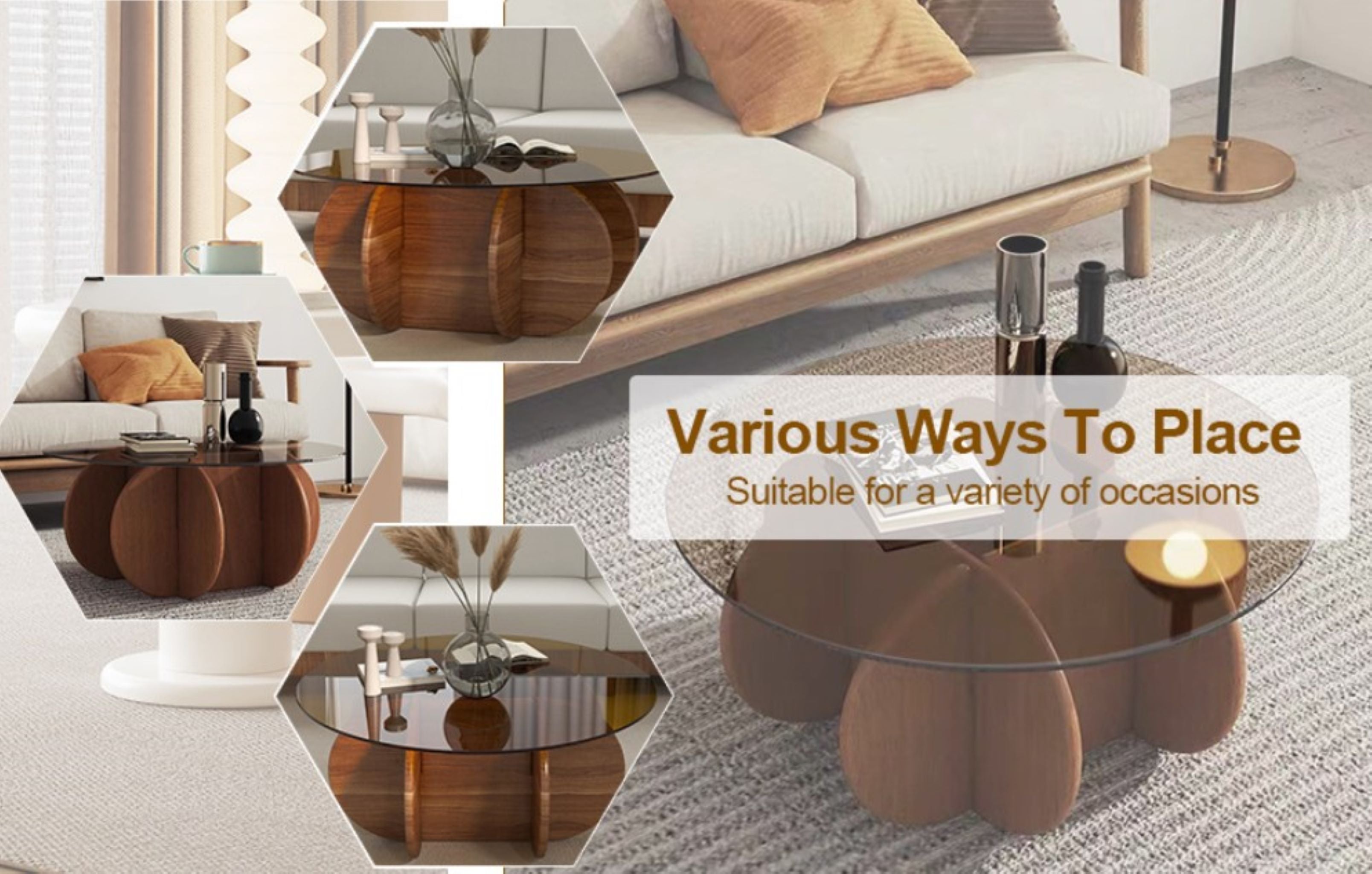 Rustic Cocktail Coffee Table - Tempered Glass-Top for Small Spaces - JM2