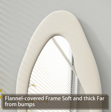 Flannel Wrapped Wooden Frame Floor Mirror,Irregular Wavy Mirror Standing