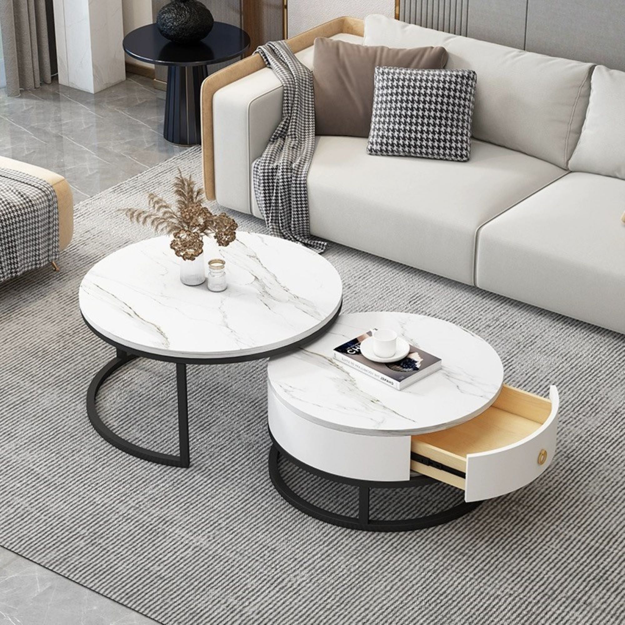 White Ceramic Round Coffee Table -XT2